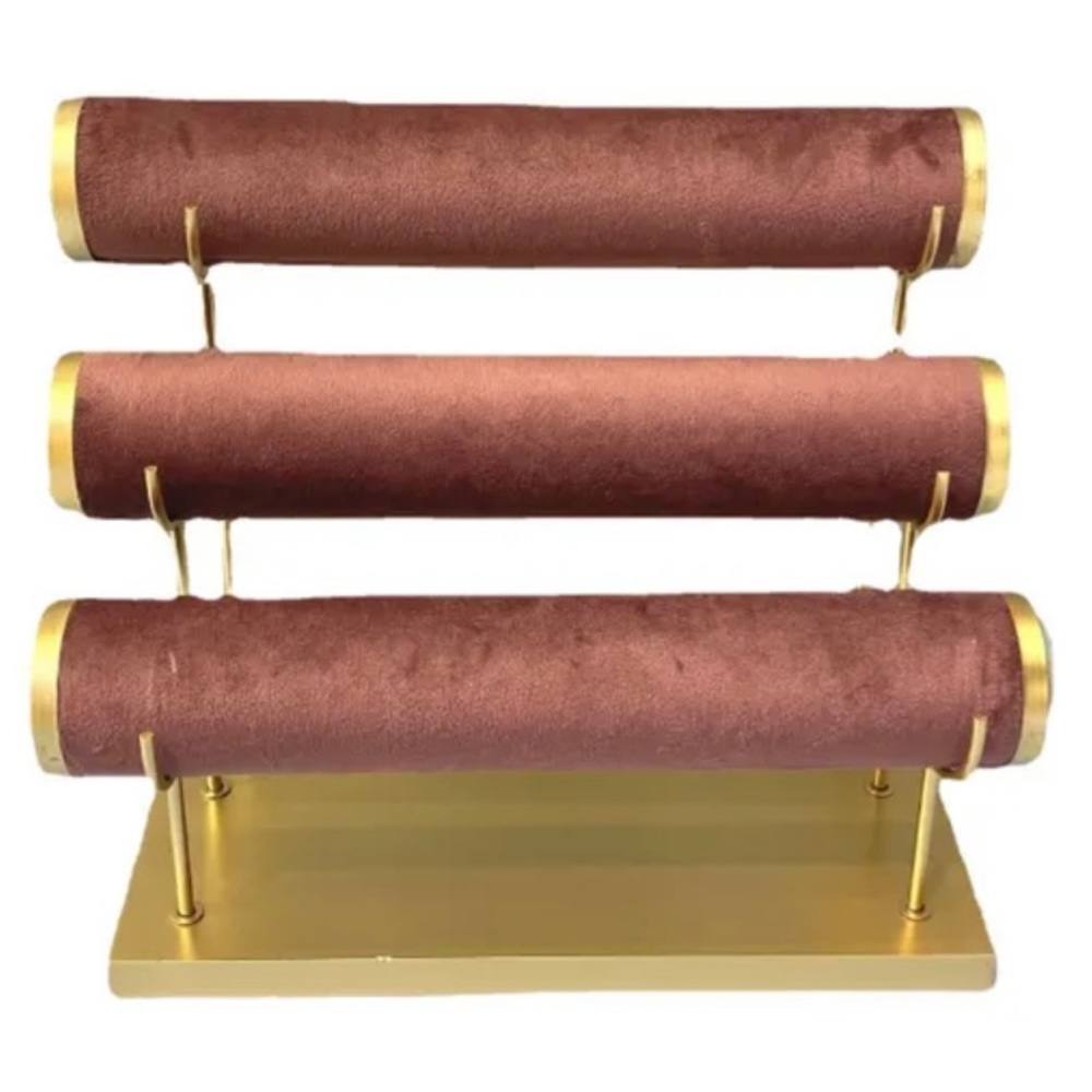 3 Tier Pink Velvet Gold Hardware Bracelet/Jewelry Holder Organizer